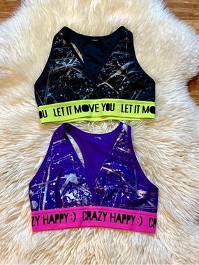 Zumba Fitness Lot of 2 Purple & Black Racerback Sports Bras Women's Intimates M